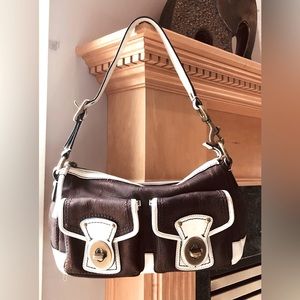 Coach, Legacy Signature Brown/Beige Cloth & Leather Satchel. GUC